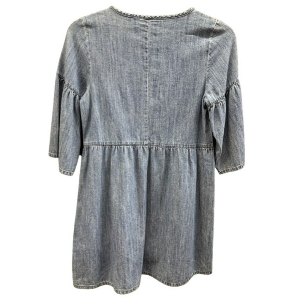 Pull & Bear Denim Mini Denim Dress Embroidered Flower Wheelbarrow - Picture 2 of 4